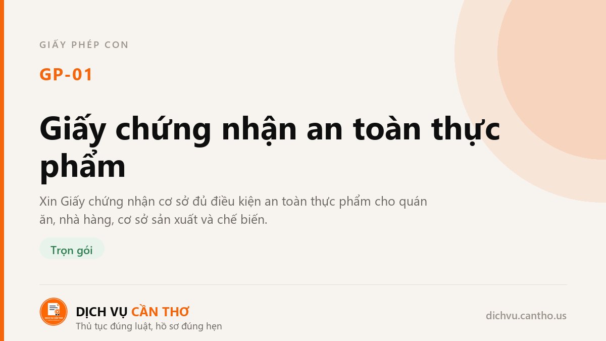 Giấy chứng nhận an toàn thực phẩm — dịch vụ GP-01